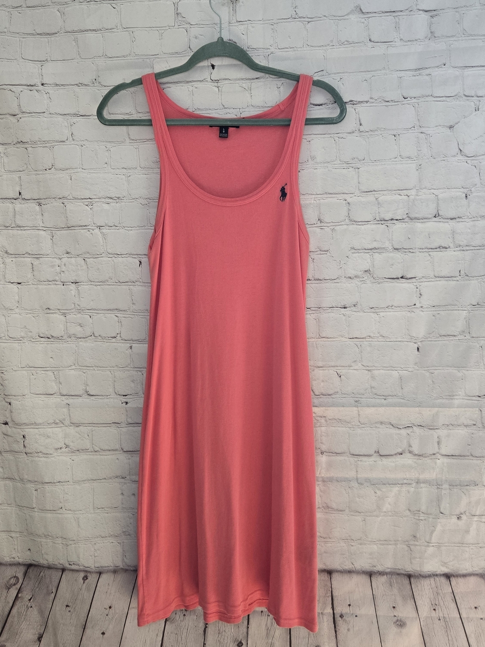 Ralph Lauren‎ Ribbed Tank Dress Coral Pony Sz L Y2k Preppy Sport Country Club
